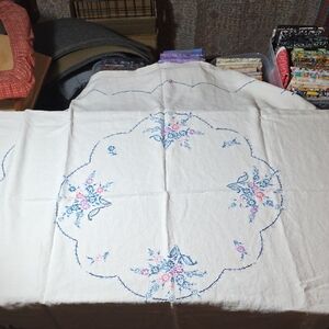Embroidered Floral Tablecloth